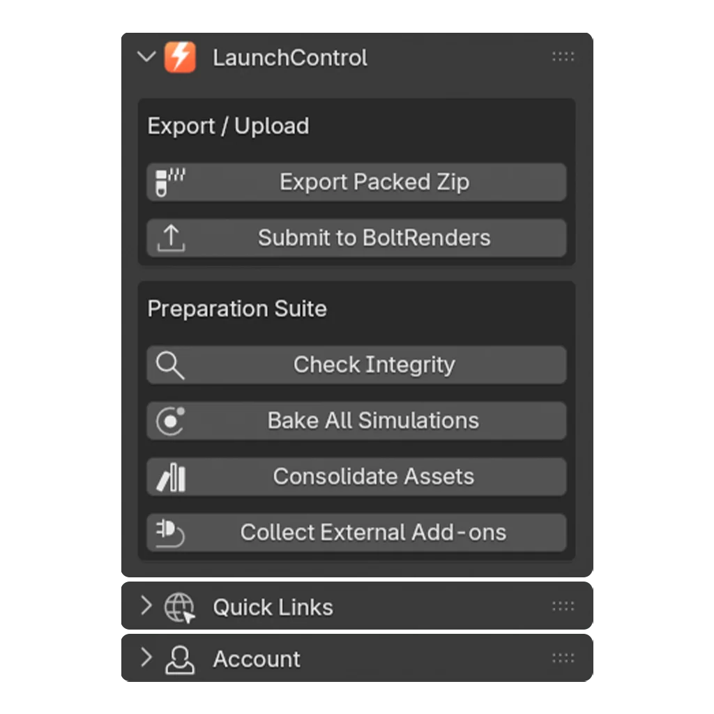 LaunchControl Add-on panel overview.