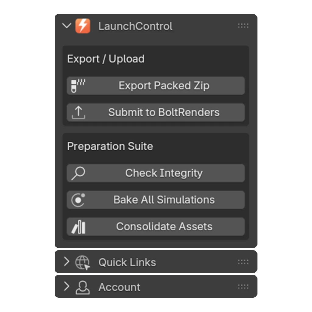 LaunchControl Add-on panel overview.
