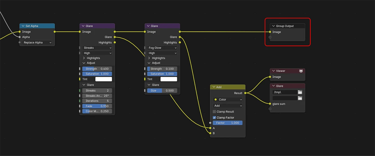 Connect the final composited image to the Group Output.