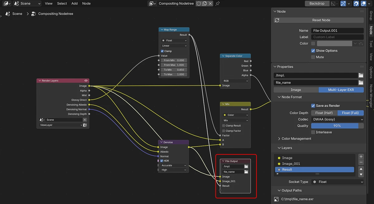 Default Multilayer EXR configuration