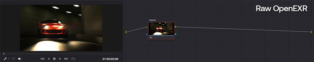 OpenEXR image sequence look in DaVinci Resolve Color Panel.