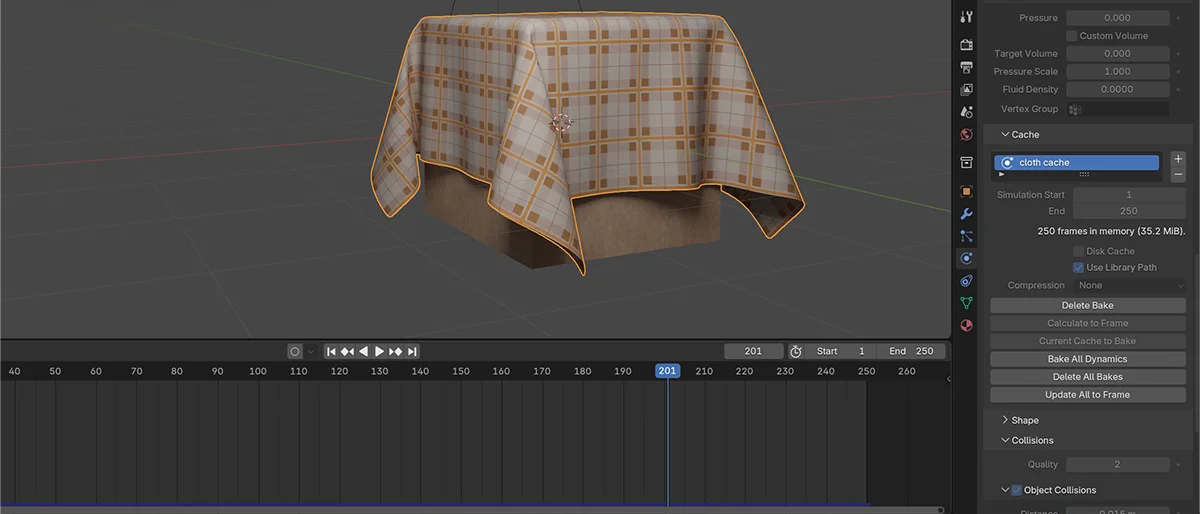 Cloth simulation baked.