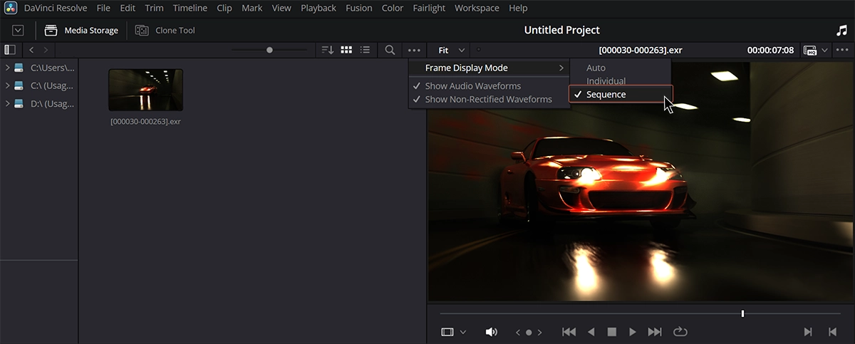 Enable Frame Display Mode in Resolve.