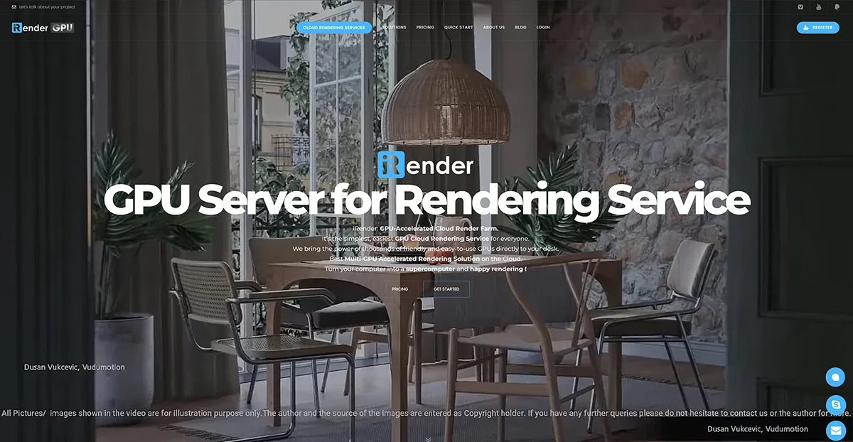 iRender homepage preview.