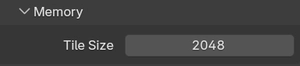 Performance panel: Tile Size setting.
