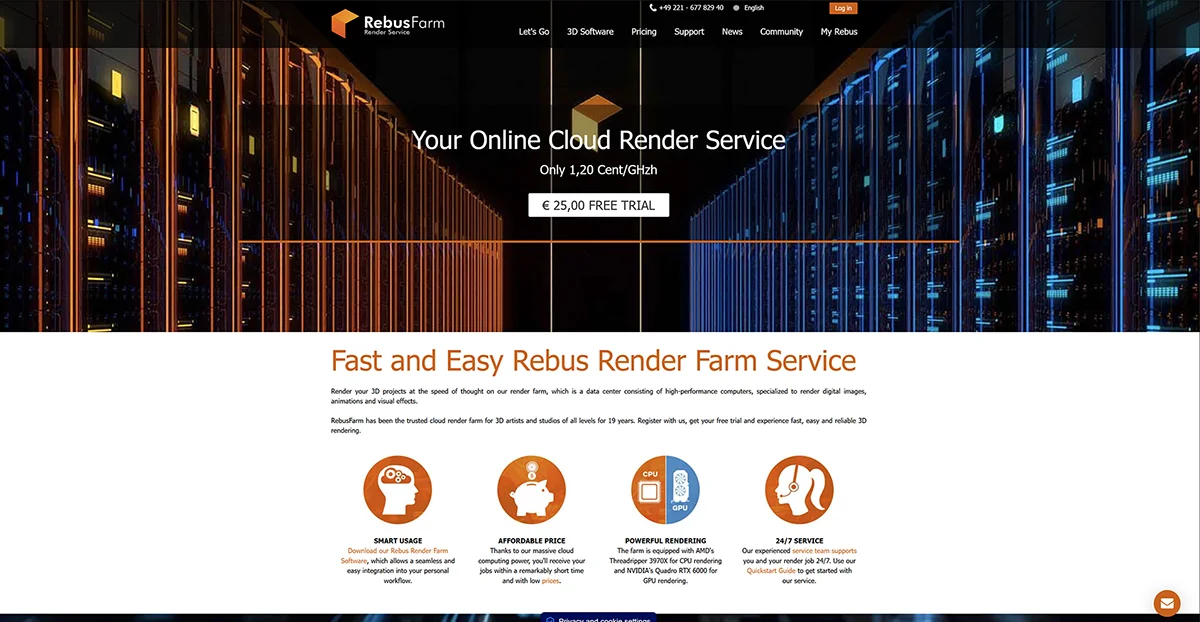 RebusFarm homepage preview.